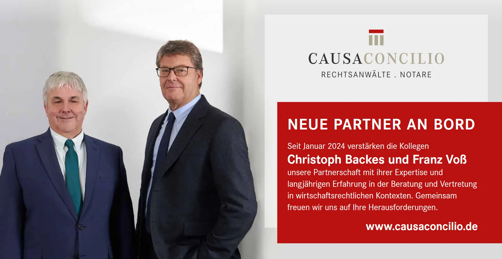 Seit Januar 2024 verstärken die Kollegen Christoph Backes und Franz Voß unsere Partnerschaft mit ihrer Expertise